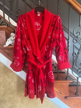 Red Hello Kitty Print Women's Shawl Collar Short Robe Jacket Size S